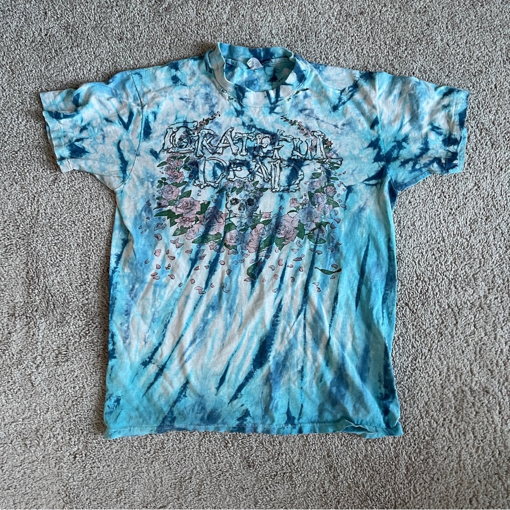 Vintage 90s Grateful Dead Skull & Roses Tie Dye Tee Distressed Large
